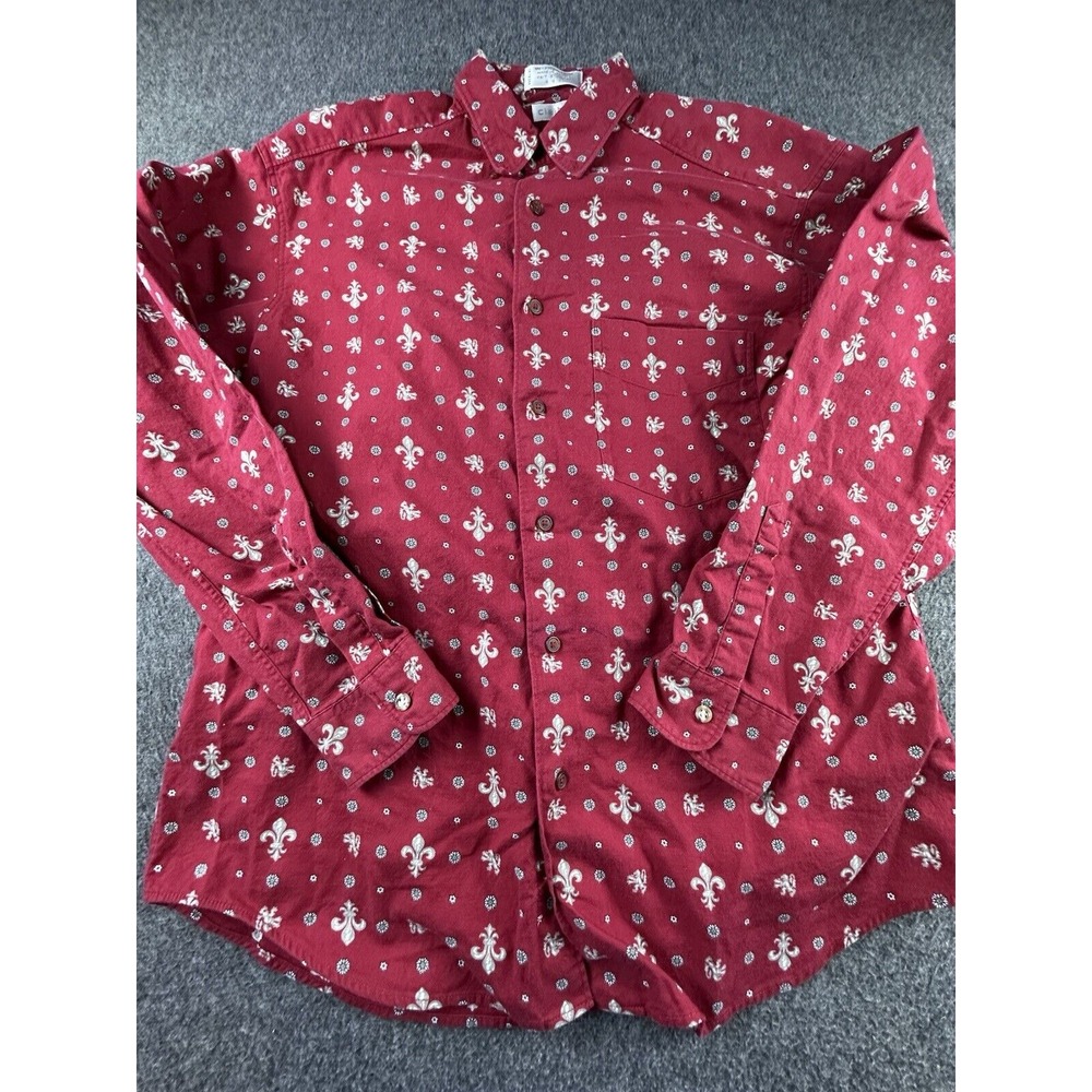 Claiborne Shirt Mens Medium Red Geometric Button Up Long Sleeve Cotton VTG